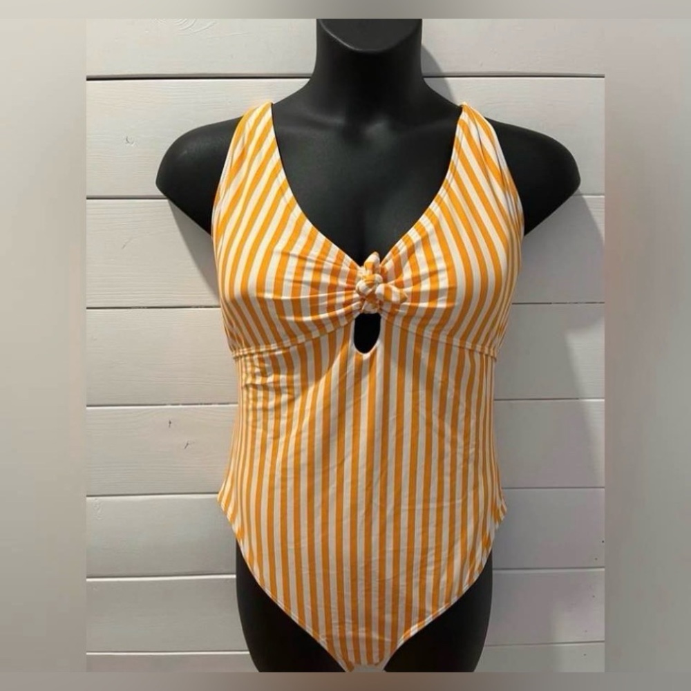 TRENDSETTER Yellow & White Striped One-Piece Swimsuit Size XL (18)